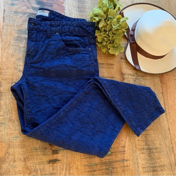 Free People Woman’s Blue Textured Stretch Printed Skinny Jeans Pants Size 30 - Picture 1 of 16